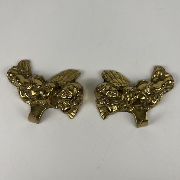 2 Angel‎ Cherub Wall Hangers Solid Brass Vtg 1989 Towel Stocking Key Hooks 3.5” - Picture 4 of 10